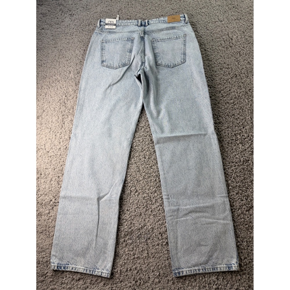 NWT Zara High Rise Straight Long Length Jeans Light Wash Acid Denim Size 12 EUR - Picture 9 of 10